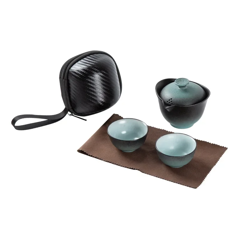 Ceramic Porcelain Kung Fu Teaset Teaware Outdoor Travel Tea Set Gaiwan Anti-scalding 1 Pot 2 Cups Teapot Infuser Tea Ceremony