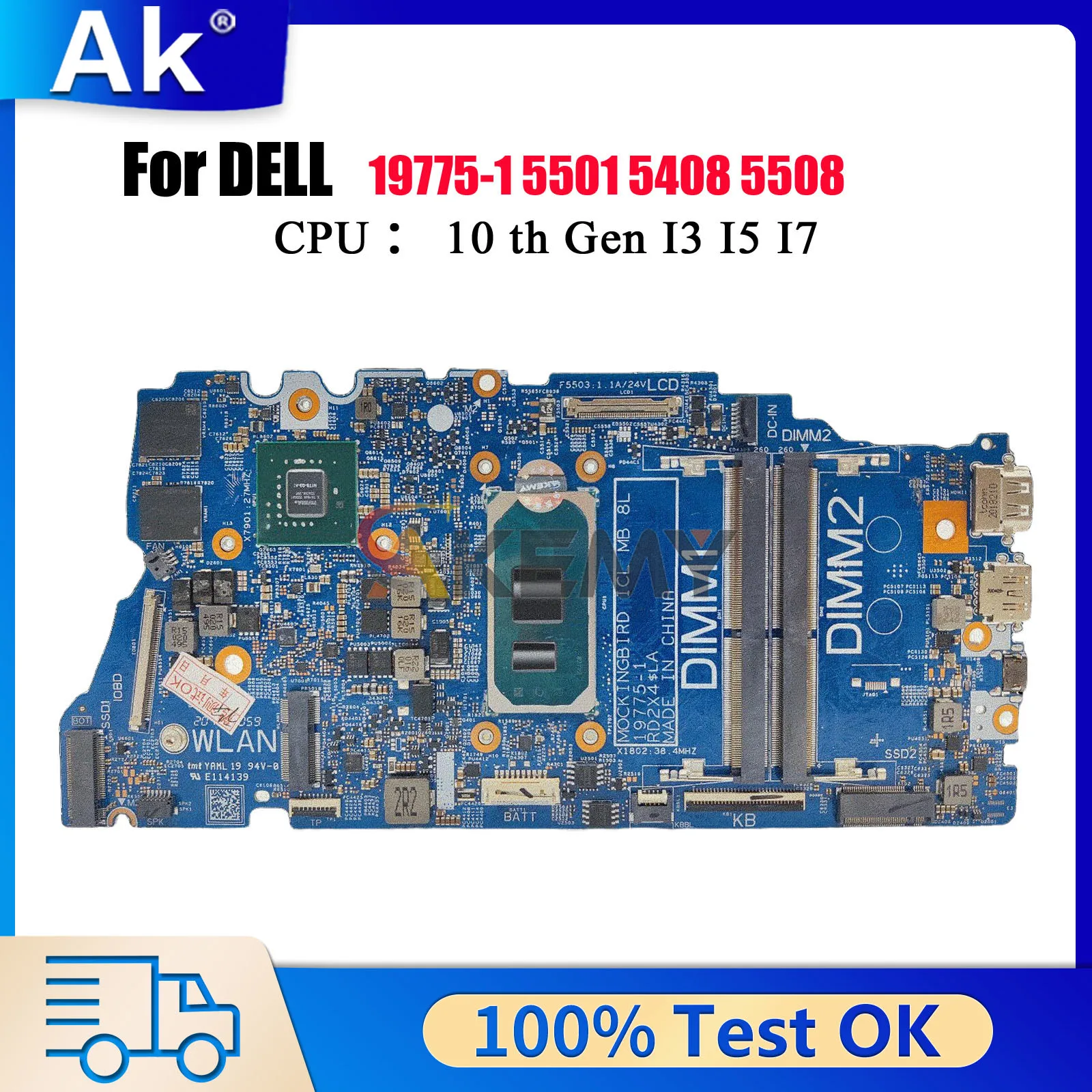 

19775-1 Mainboard For Dell Inspiron 5401 5501 Vostro 5401 5501 with i3 i5 i7 CPU CN-0TG76R RD2X4 06DNFY Tested OK