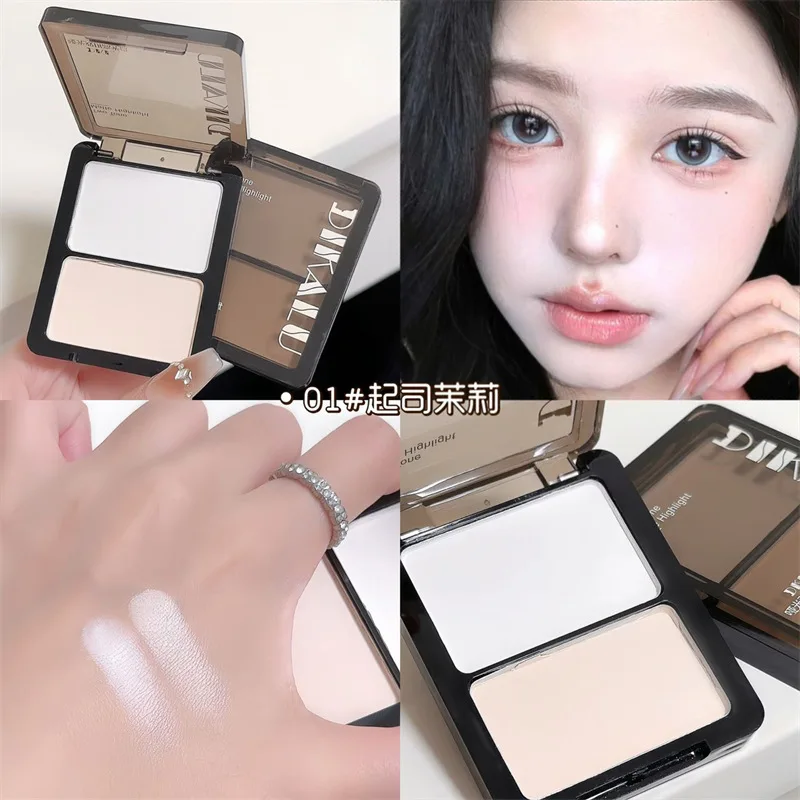 Paleta de contorno à prova d'água 2 cores iluminador blush 2 em 1 kit de maquiagem acabamento cremoso de longa duração para todos os tons de pele maquiagem