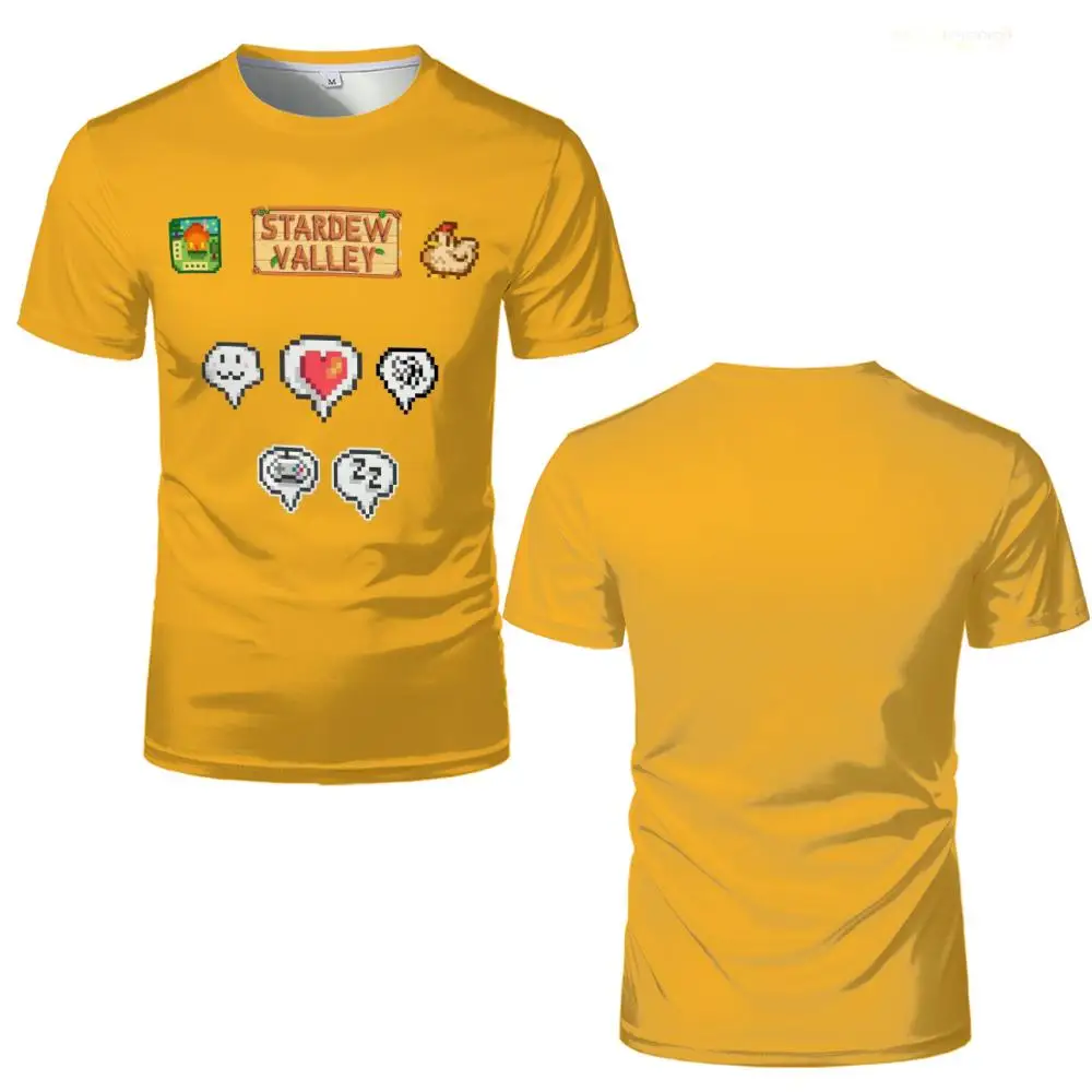 Stardew Valley Pixel-style Farm-themed Printed Men's T-shirt Funny Cute Graphic Tees Harajuku Unisex Y2K Casual Crew Neck Tops