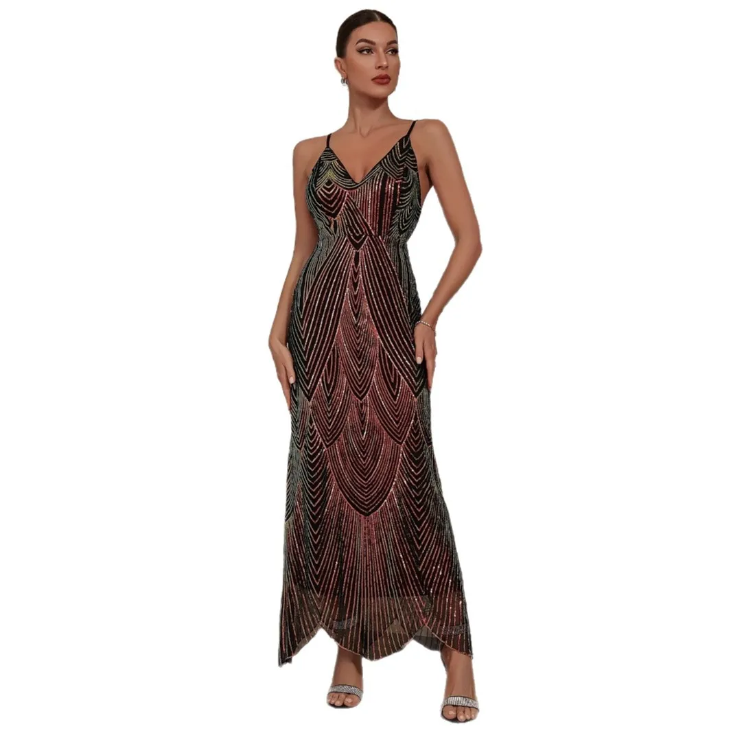 Sexy Dress Backless Maxi Black Sequin Summer Dresses Women Elegant Bodycon Evening Party Long Dresses 2025 Vestidos Para Mujer