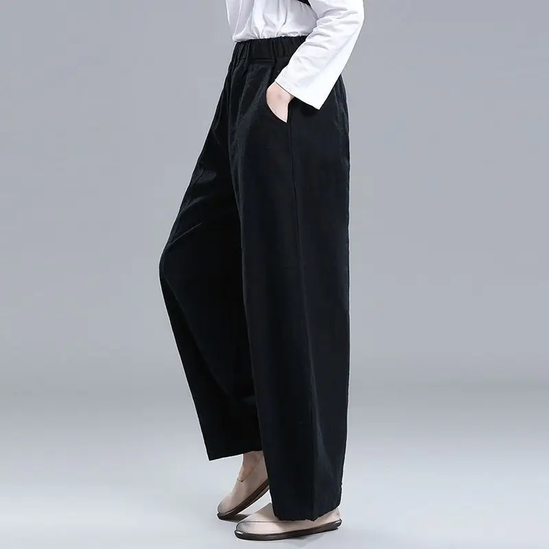 

Spring Autumn Fashion Elastic Waist Solid Casual Women's Clothing Japanese Style Bound Feet Trend Vintage Pockets Haren Pants