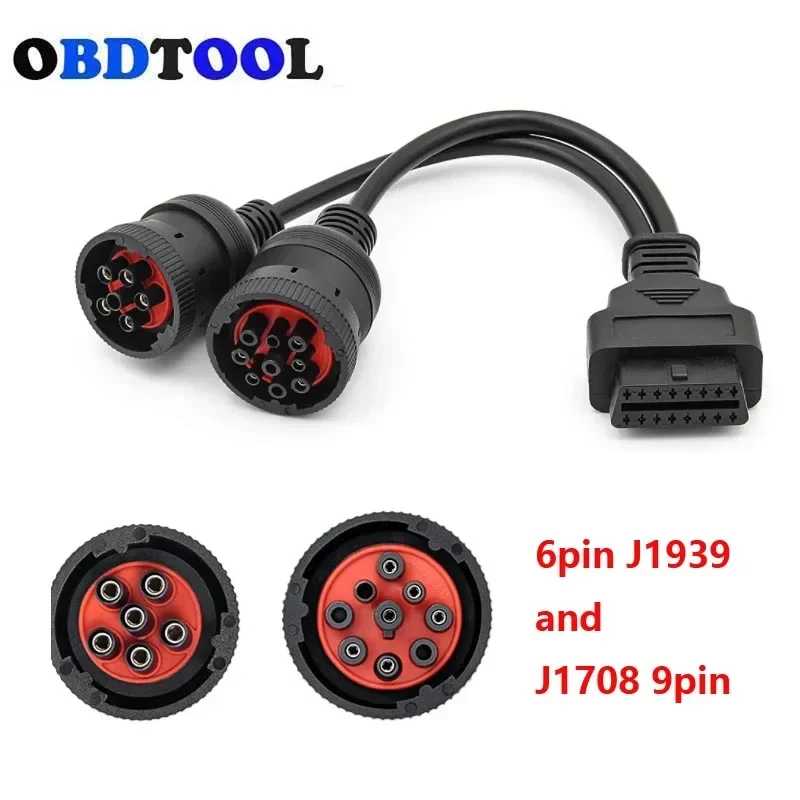 OBD2 16Pin To OBD 6 Pin 9 Pin Cable for Deutsch for Cummins Heavy Duty Truck J1708 6pin J1939 9pin Adapter OBD2 16PIN Connector