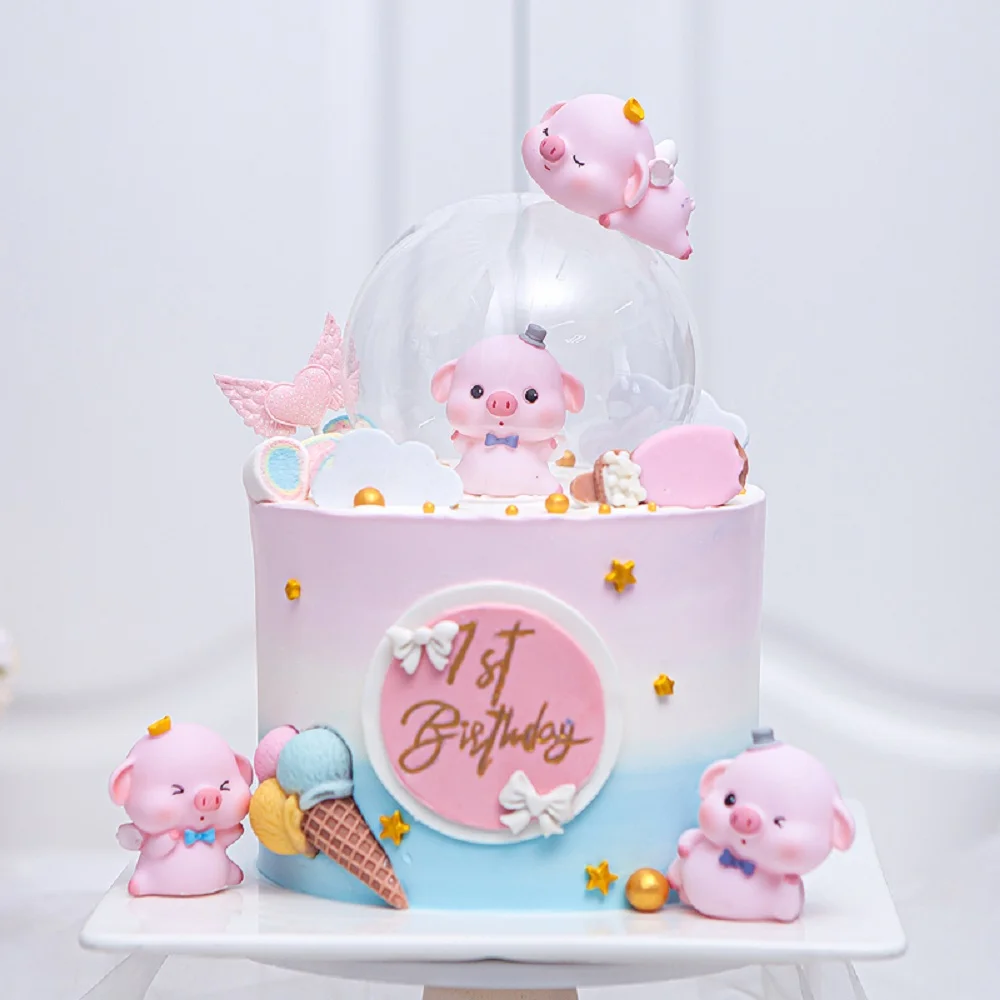 Happy Baby Birthday Cake Topper Pink Crown Hat Foam Cloud Wings Transparent Round Ice Cream Cone Silicone Mold Baking Supplies