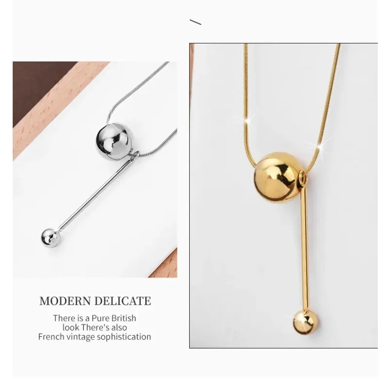 

Women's fashion accessories, gold round ball pendant necklace, cold wind collarbone necklace, retro necklace