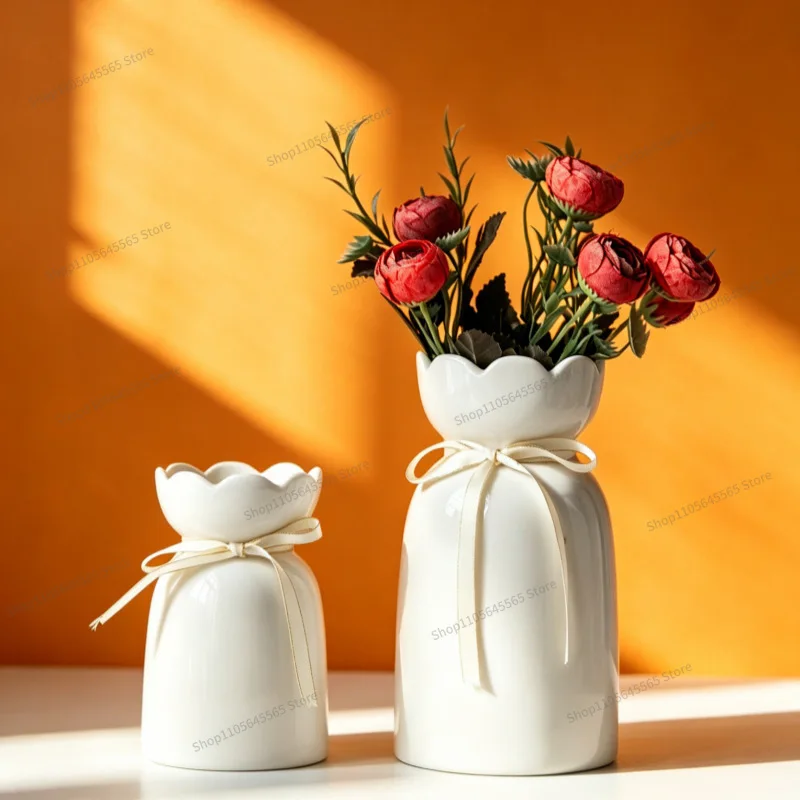 For Ceramic Vase Modern Restaurant Home Flower Arrangement Ornament Christmas White Simple Wind Tabletop Vase