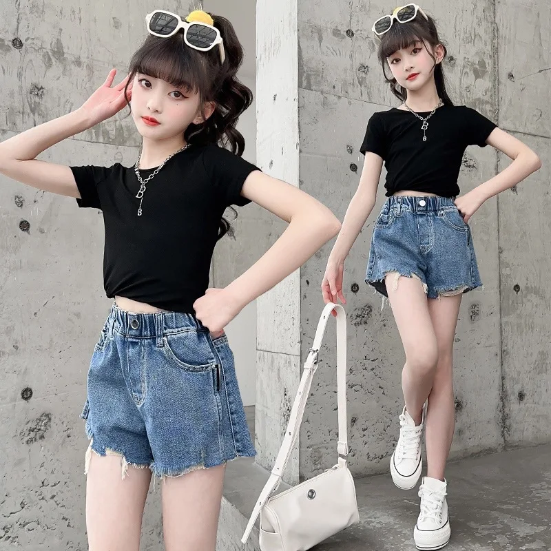 Fashion Summer Hot Wide Leg Loose Ripped High Waist Korean Vintage Short Pants Casual Girls Jean Denim Shorts Female