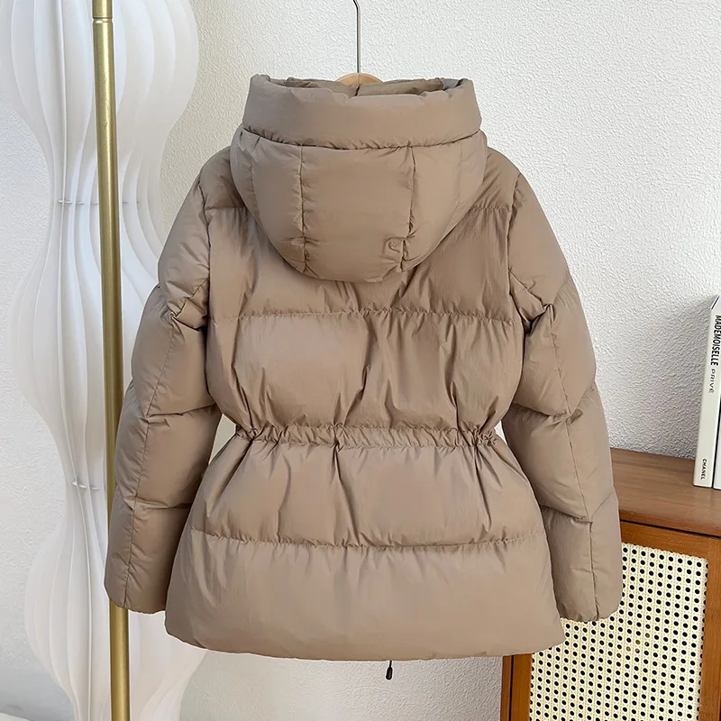 Down Jacket Women White Duck Down Waistband Hooed Thickened Mid-Length Coats Fashionable Warm Jacket for Winter 2023 Loose Tops