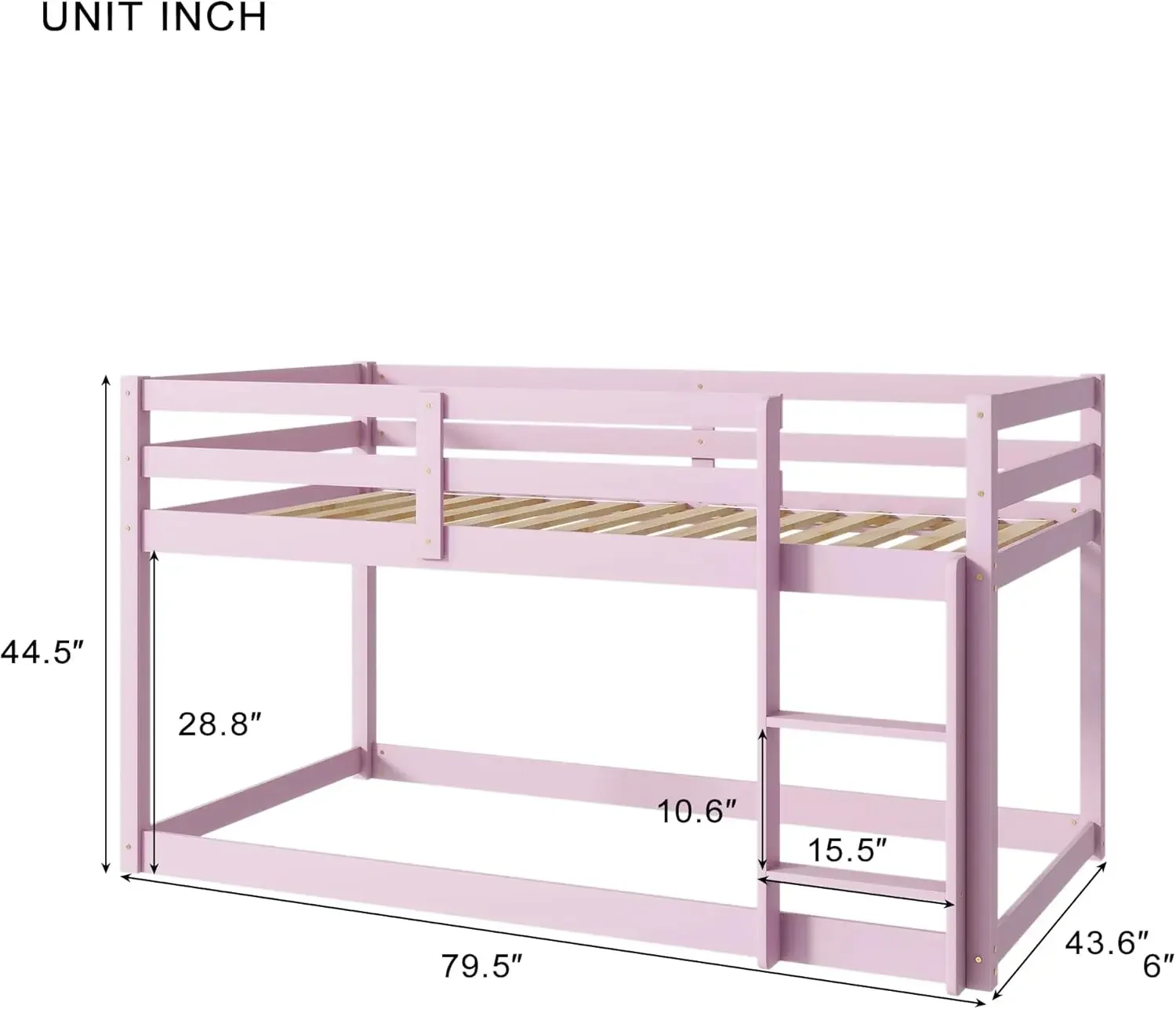 Tempat tidur anak tingkat rendah, tempat tidur kembar di atas lantai kasur tingkat, tempat tidur Junior loteng untuk anak laki-laki perempuan remaja Pink