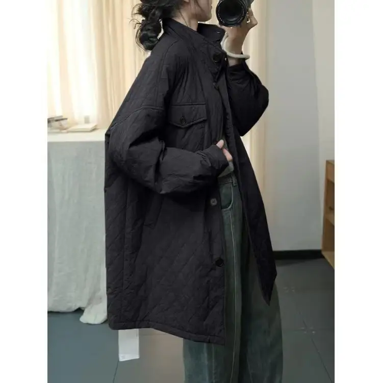 Autumn and Winter New Women's Down Cotton Jacket Casual Oversized Windproof Standing Collar Cotton Jacket
