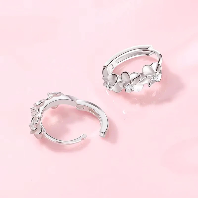 925 Sterling Silver Small Rose Flower Round Hoop Earring AAA Zircon For Women Female Charm Engagement Wedding Jewelry image 4