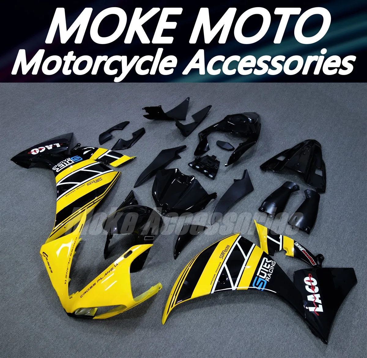 Moke moto conjunto de carrocería de motocicleta para Yzf R1 2009 2010 2011 Kit de carenados apto para inyección ABS de alta calidad LACO amarillo negro