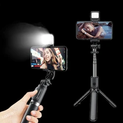 2024 New Wireless Bluetooth Selfie Stick Remote Shutter Tripod with Fill Light 360-Degree Rotation for Live Broadcasting