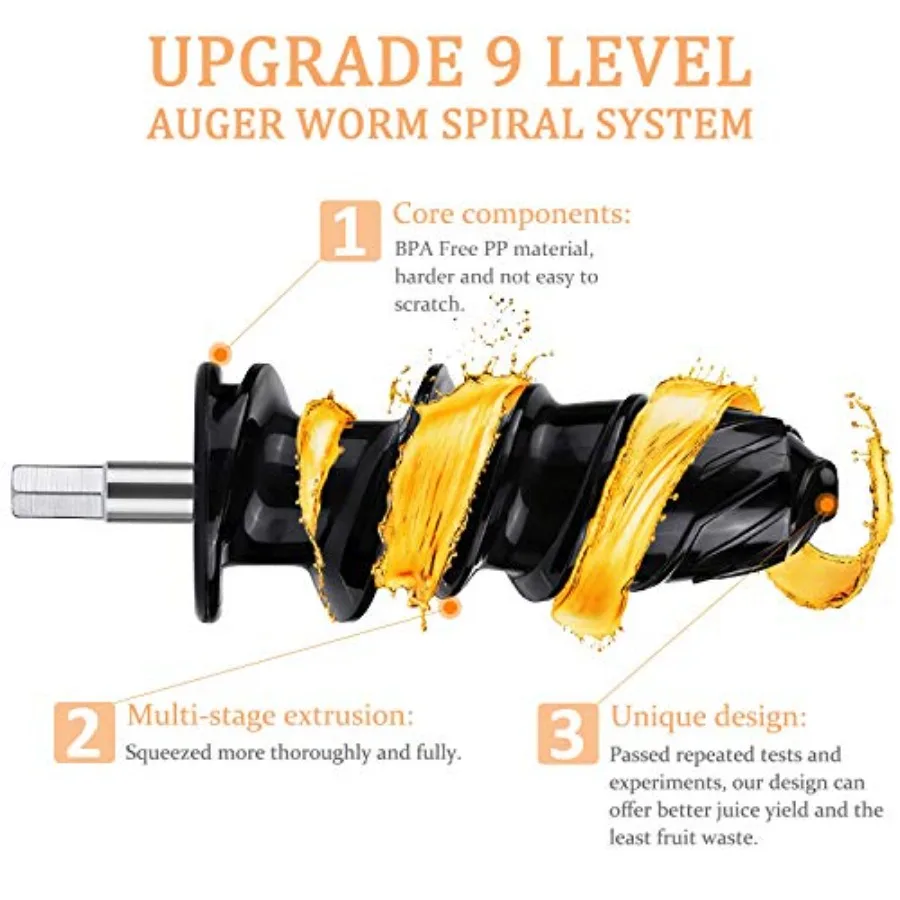 2025年改良版 スロージューサー 95%搾汁率 2段階速度調整 9セグメントスパイラルコールドプレス技術搭載 Jに最適