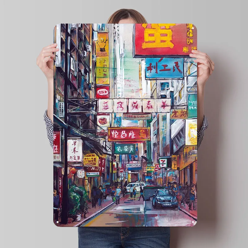 China Hong Kong Painting Neon Metal Poster Things for Room Design Custom Metal Tin Signs for Wall Art Decoration Retro Man Cave