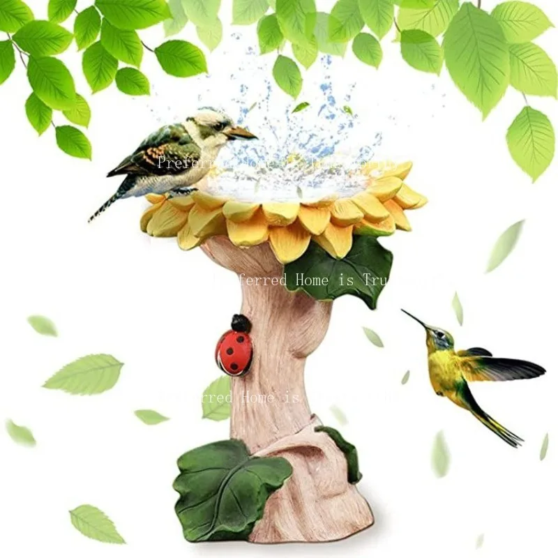 Resin Garden Ornament Sunflower Beetle Bird Water Dispenser Sunflower Craft Ornament Bird Feeding Device