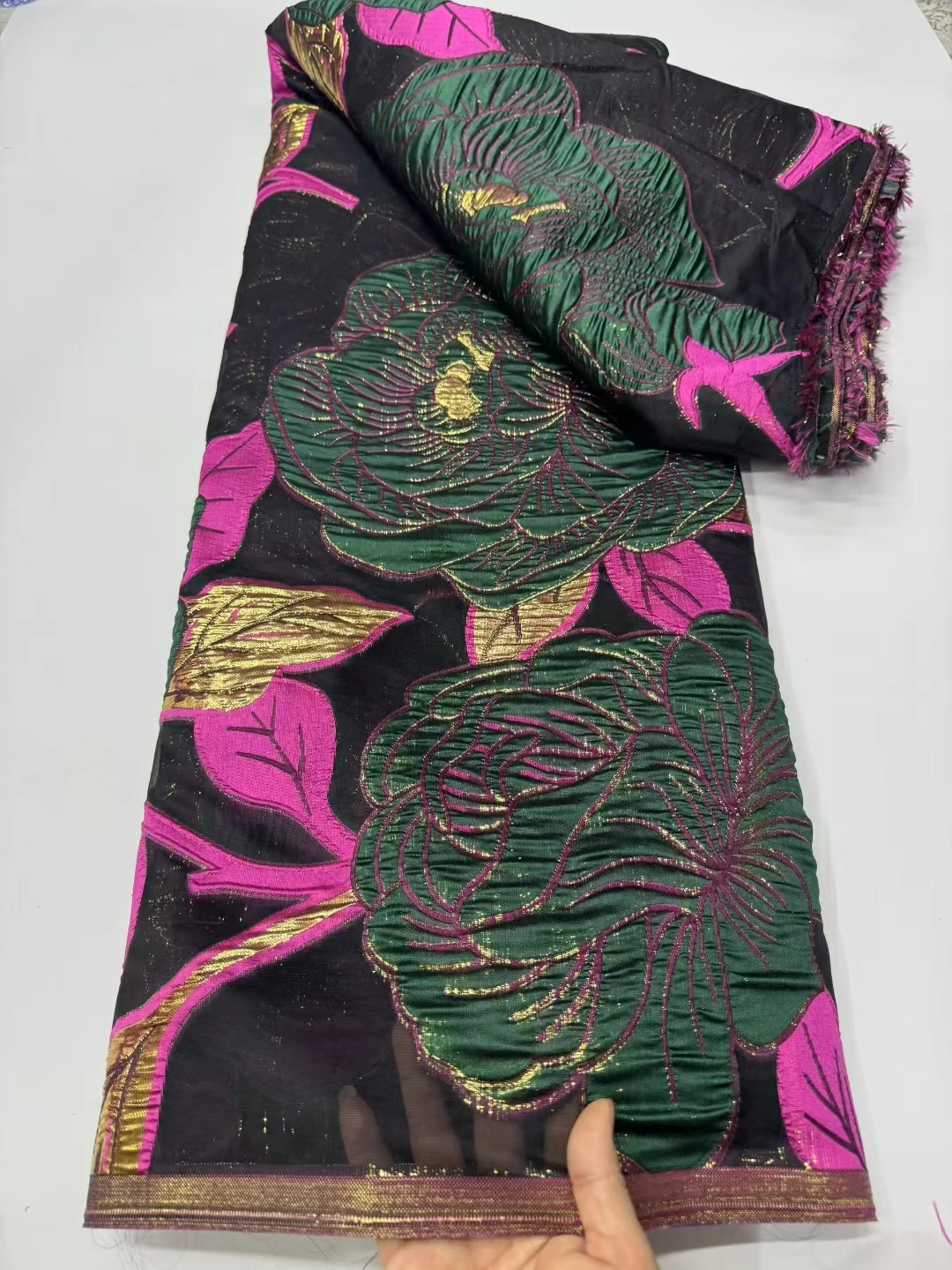 

2025 Высокое качество, новый стиль, дамасская жаккардовая парча из органзы, африканская французская кружевная ткань для нигерийских женщин, праздничное платье LCW2521