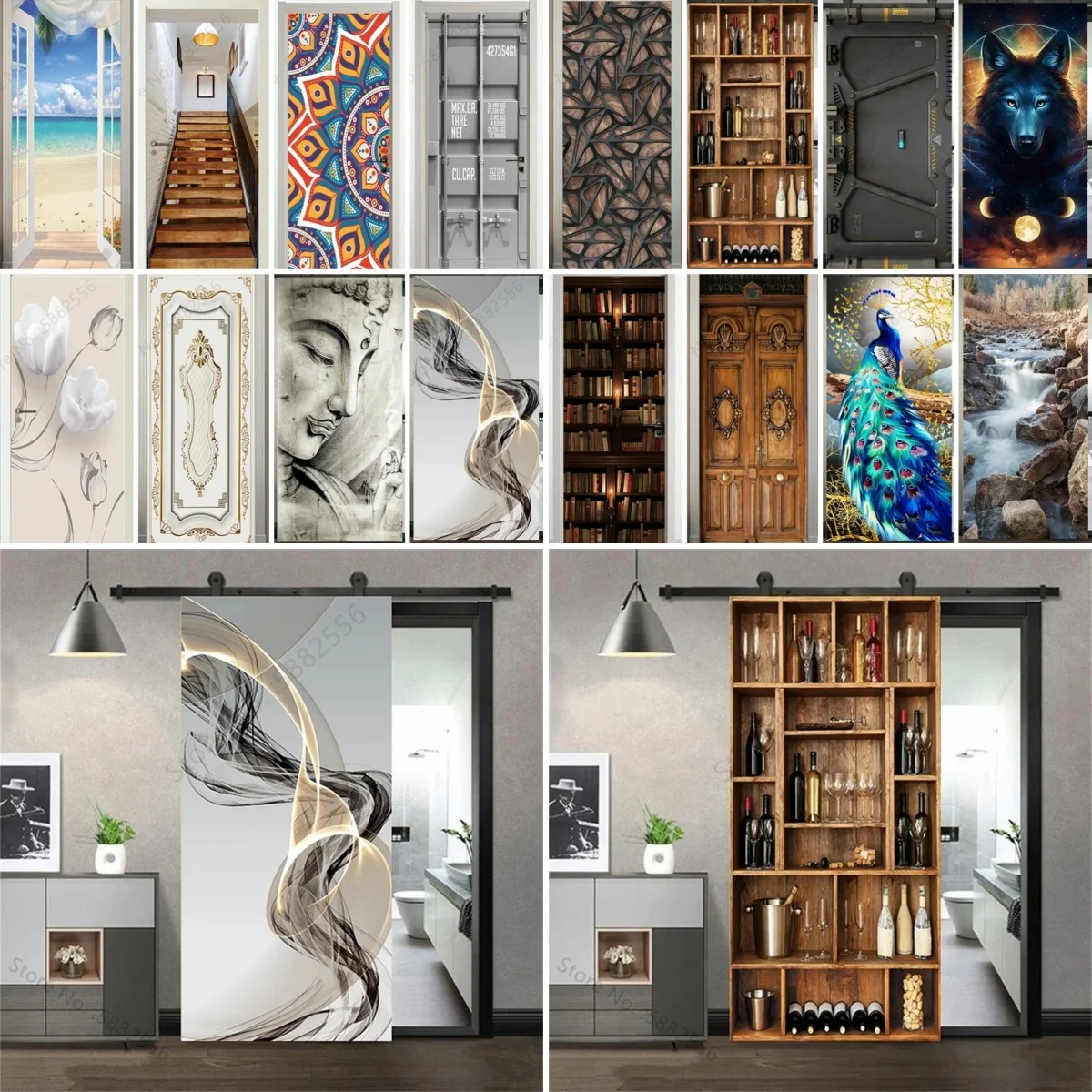 ארון עץ ארון דלת טפט קווים מופשטים מודרניים קווים גאומטריים שער pvc selfstickstone חדר שינה ציור קיר מדבקות סלון הבית