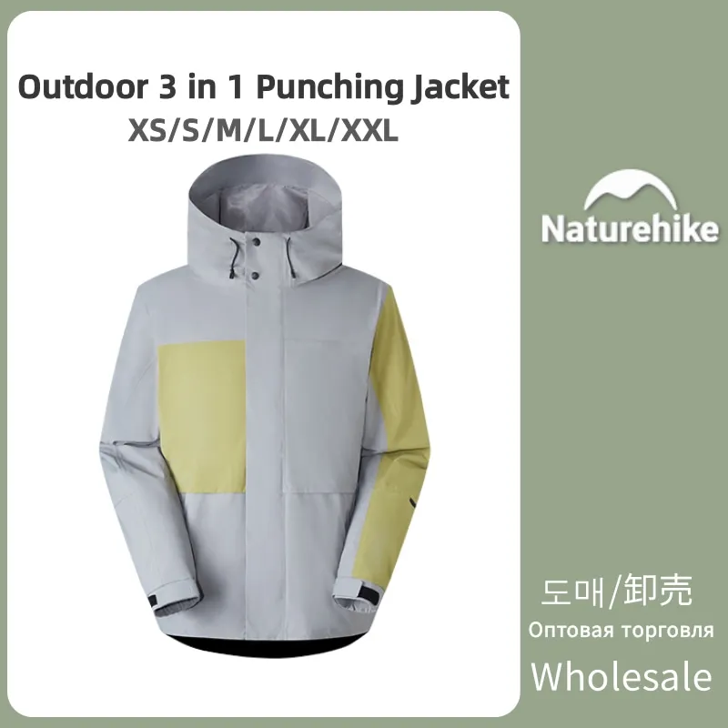 Naturehike Men Outdoor Warm Jacket Camping Women Windproof Jacket 3-in-1 Warm Mountaineering Coat Ultralight Travel Outerwear