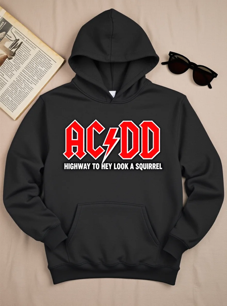 Sweat à capuche unisexe de sensibilisation au TDAH, "Highway to Hey Look a Squirrel", coupe ample, poche avant