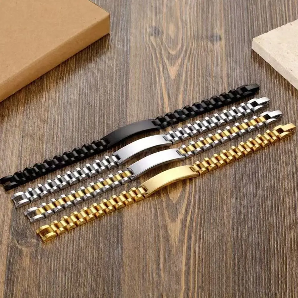 الفولاذ المقاوم للصدأ شخصية النقش سوار عالية مصقول 10 مللي متر-15 مللي متر تخصيص سلسلة فارغة السلس قابل للتعديل #3