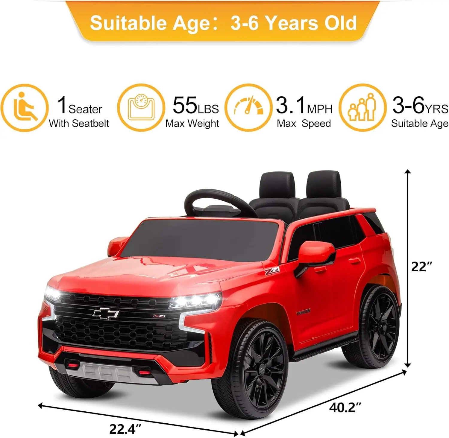 ركوب 12 فولت على السيارة مع جهاز تحكم عن بعد، مركبة كهربائية تعمل ببطارية شيفروليه تاهو مرخصة للأطفال، شاحنة للطرق الوعرة للأطفال الصغار