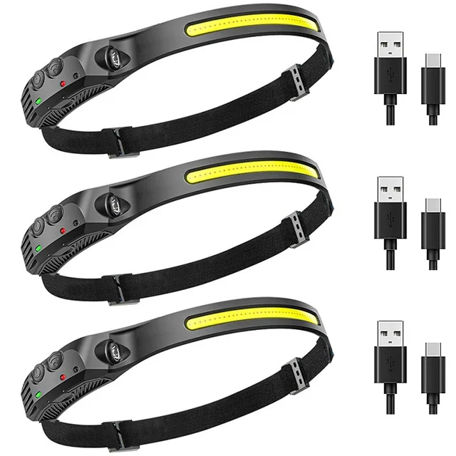 KDULIT Multifunktions-Cob-LED-Scheinwerfer drei Lichtquelle USB wiederauf ladbare Sensor-Stirn lampe im Freien wasserdichte Camping-Angel laterne 6