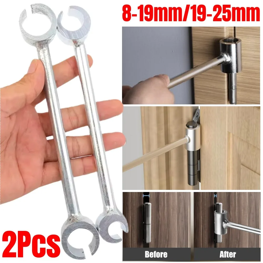 Llave de reparación de bisagra de puerta de doble cabezal, ajuste de 8-19mm/19-25mm, llave que ahorra trabajo, herramientas manuales de reparación de huecos de bisagra para el hogar, 1/2 Uds.