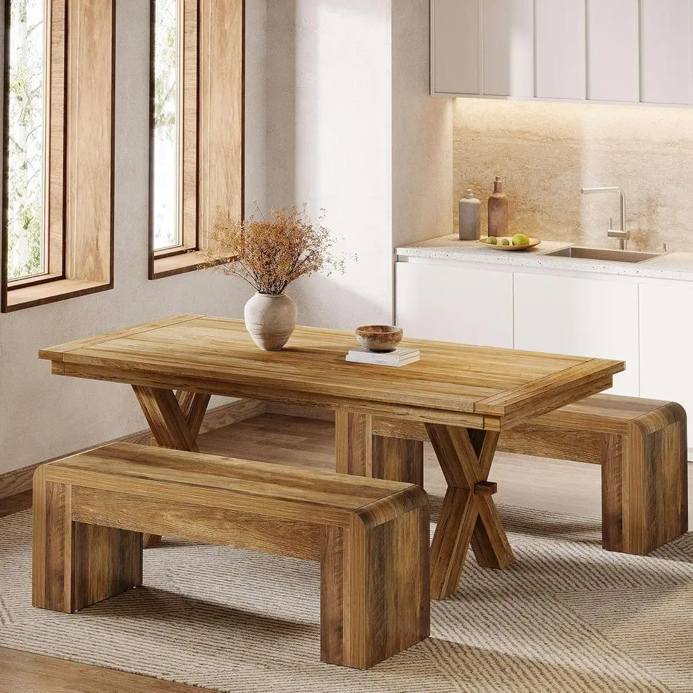 

Деревянная обеденная скамейка на 2 человека в деревенском стиле, набор из 2 шт., длина 47,24 дюйма, на толстой ножке для кухни, столовой, кафе, коричневый