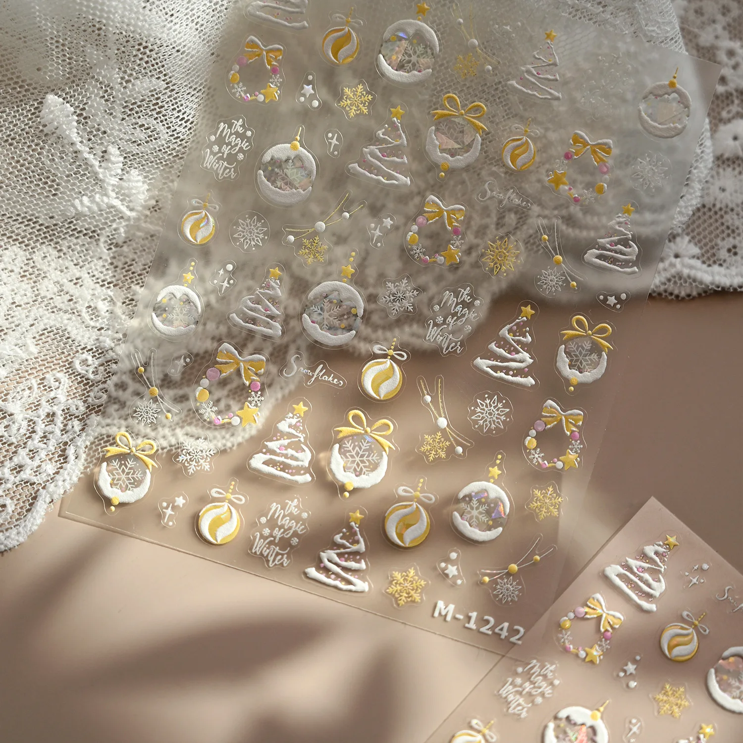 Błyszcząca Choinka Kryształowa Kula Zimowy Płatek Śniegu Fajerwerk Laska Cukrowa Bałwanek Kokarda Prezent Zamek Kwiat Naklejka Ozdoba do Paznokci