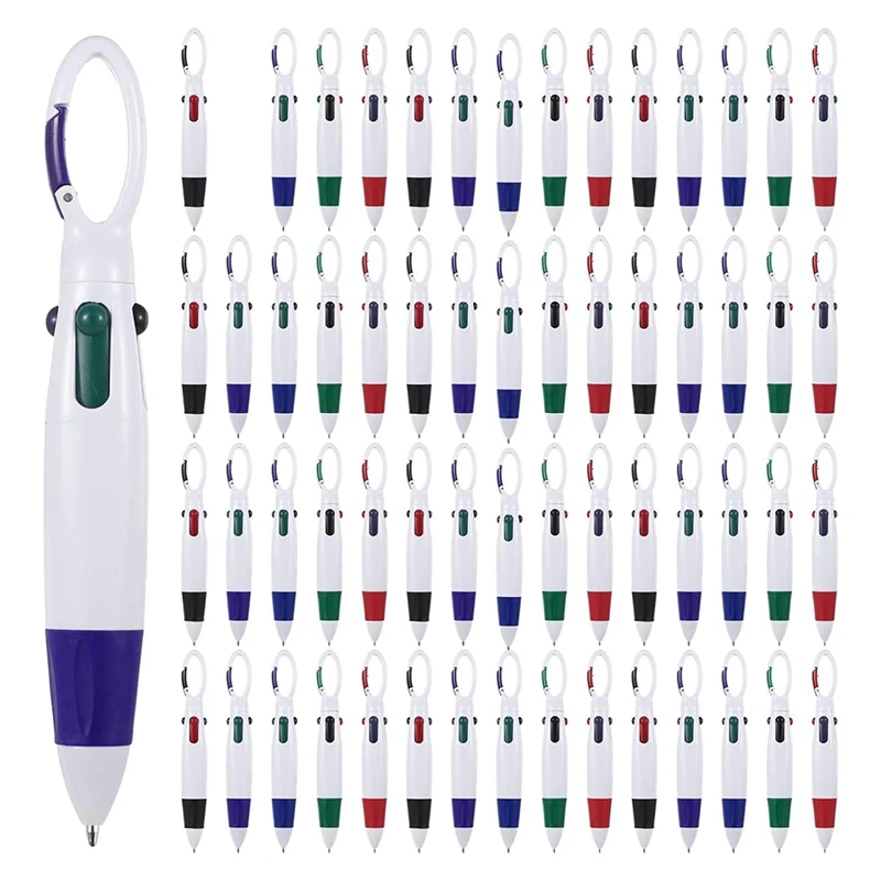 

60 Pcs Retractable Shuttle-Pens With Carabiner Clips, Multicolored Ink 4 In 1 Ballpoint Pens For Adults Students Nurses