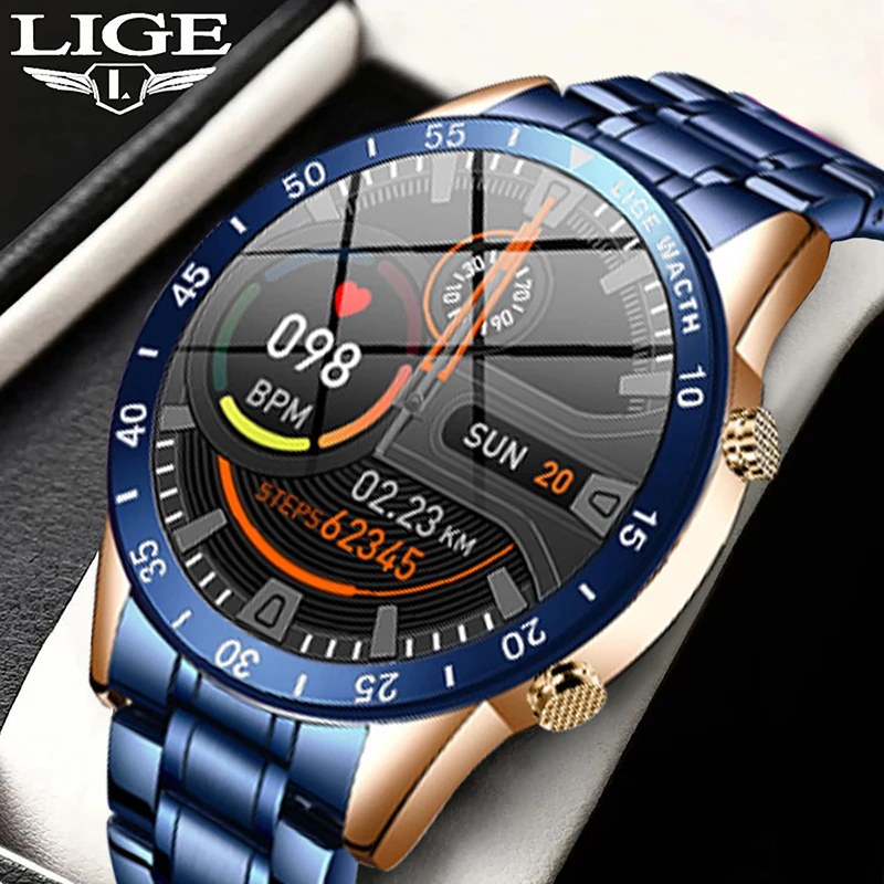 

LIGE New Steel Band Luxury Bluetooth Call Men Smart Watch For Men Waterproof Sport Activity Fitness Man Watch Full Touch Screen