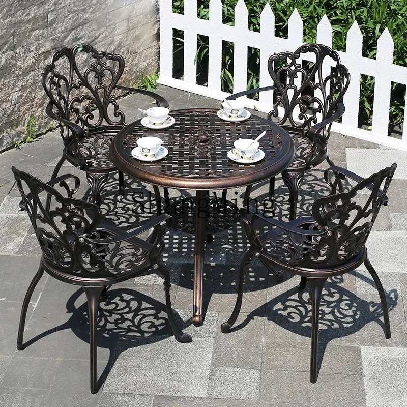 FG فيلا شرفة في الهواء الطلق الحديد المطاوع وكرسي مزيج جديد في الهواء الطلق فناء طاولة القهوة الألومنيوم المصبوب حديقة الترفيه #3