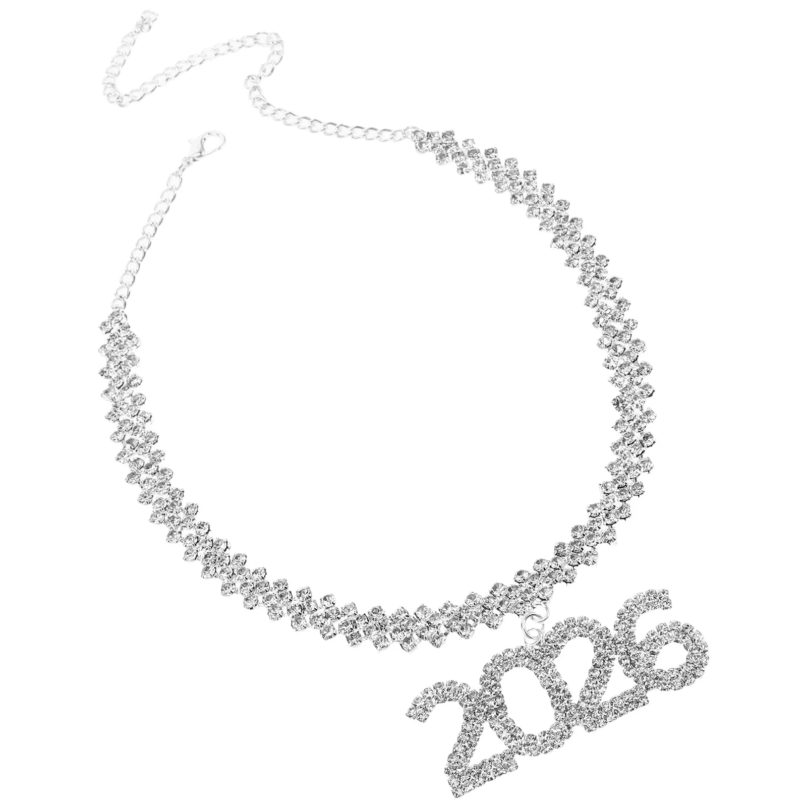 

Jewelry Digital Clavicle Chain Men's Silver Necklace Sparkling Wedding Adjustable Punk Style Rhinestone Man