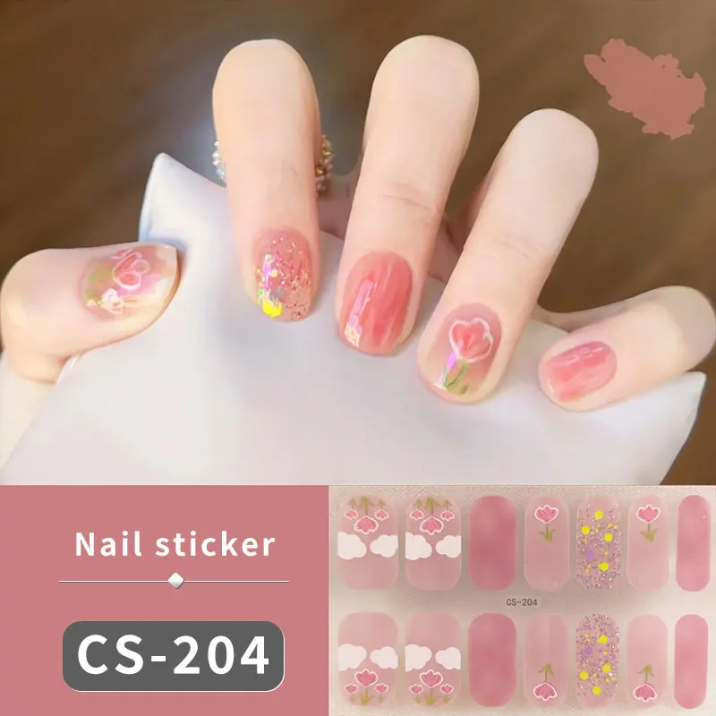 14 Tips Paars Glitter Bakken Gratis Gel Nagelstickers Bloemen Kleurverloop Zelfklevende Volledige Dekking Nagelwraps DIY Manicure Arts