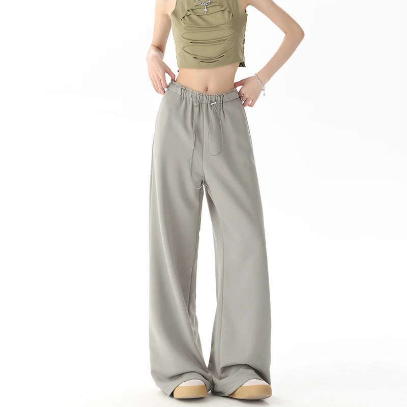 GUUZYUVIZ-Oversized Vintage Wide Leg Pants, Casual Straight Elastic Waist, Full-length Sweatpant