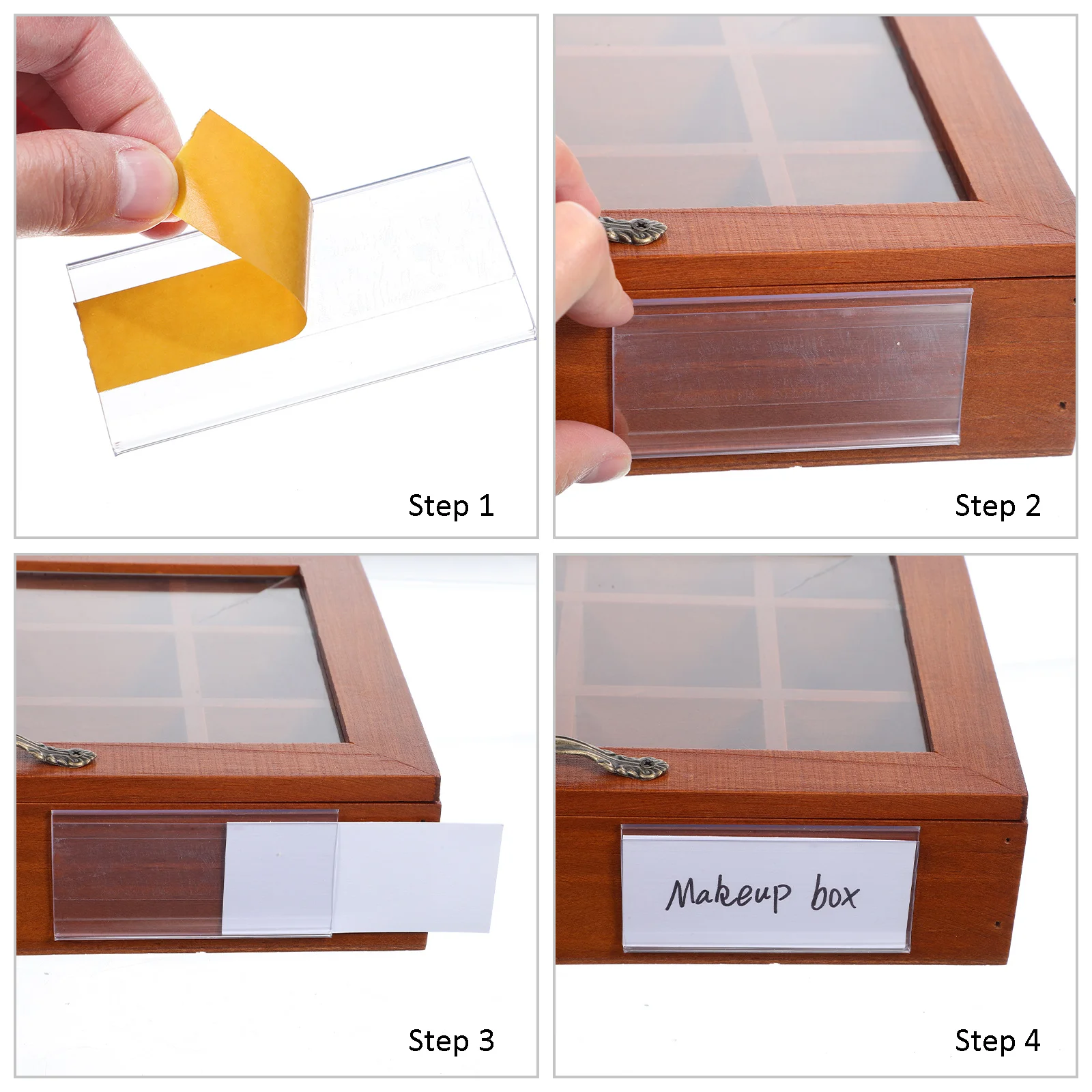 

60Pcs Transparent Shelf Labels PVC Drawer Label Holders Adhesive Wire Shelf Clips for Storage Bin Labeling and