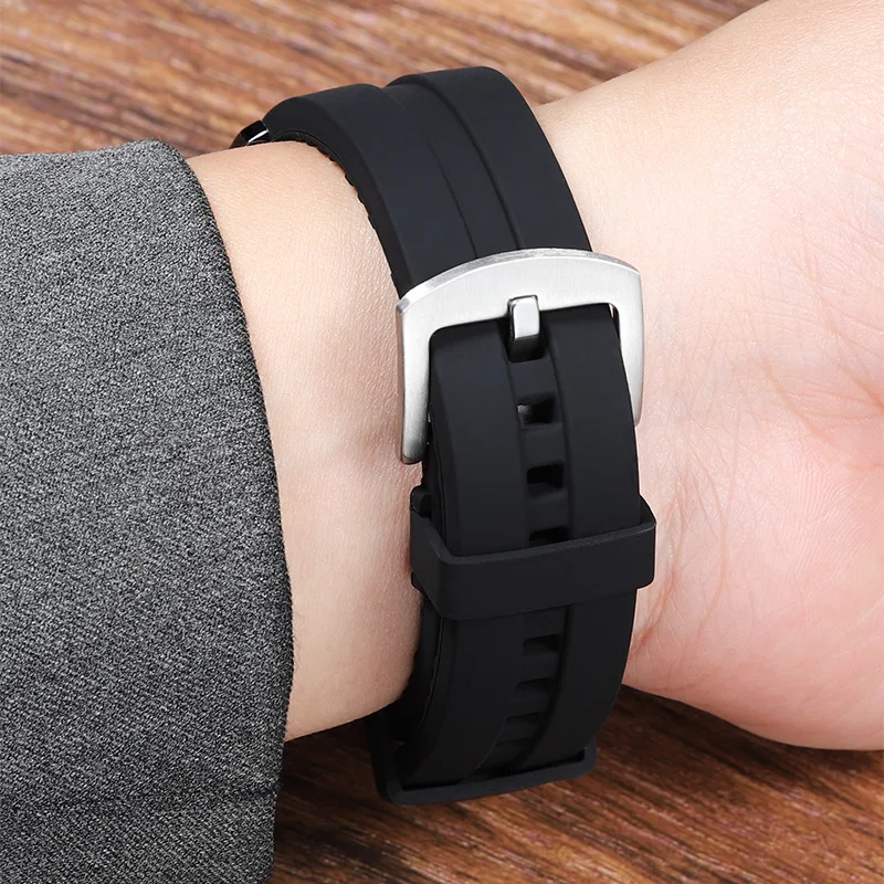 حزام ساعة مطاطي ممتد لأي حزام ساعة أسود 20 مم 22 مم XL مقاس 140 + 90 مم سوار معصم من السيليكون