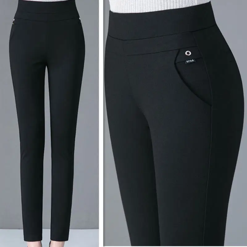 5XL Big Size Women Fashion All-match Pencil Pants High Waist Elastic Band Spring Autumn Office Lady Casual Straight Trousers