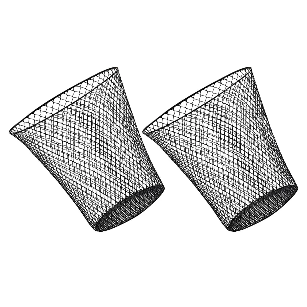 

2 Pcs Iron Woven Trash Can Storage Basket Black Outdoor Fruit Vegetable Holder Laundry Hamper Garden Plant Cover