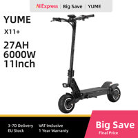 EU YUME X11+ Electric Scooter 6000W 60V 27Ah Battery Dual Motors 11inch Tires 90KM Max Speed  City commuting E-Scooter