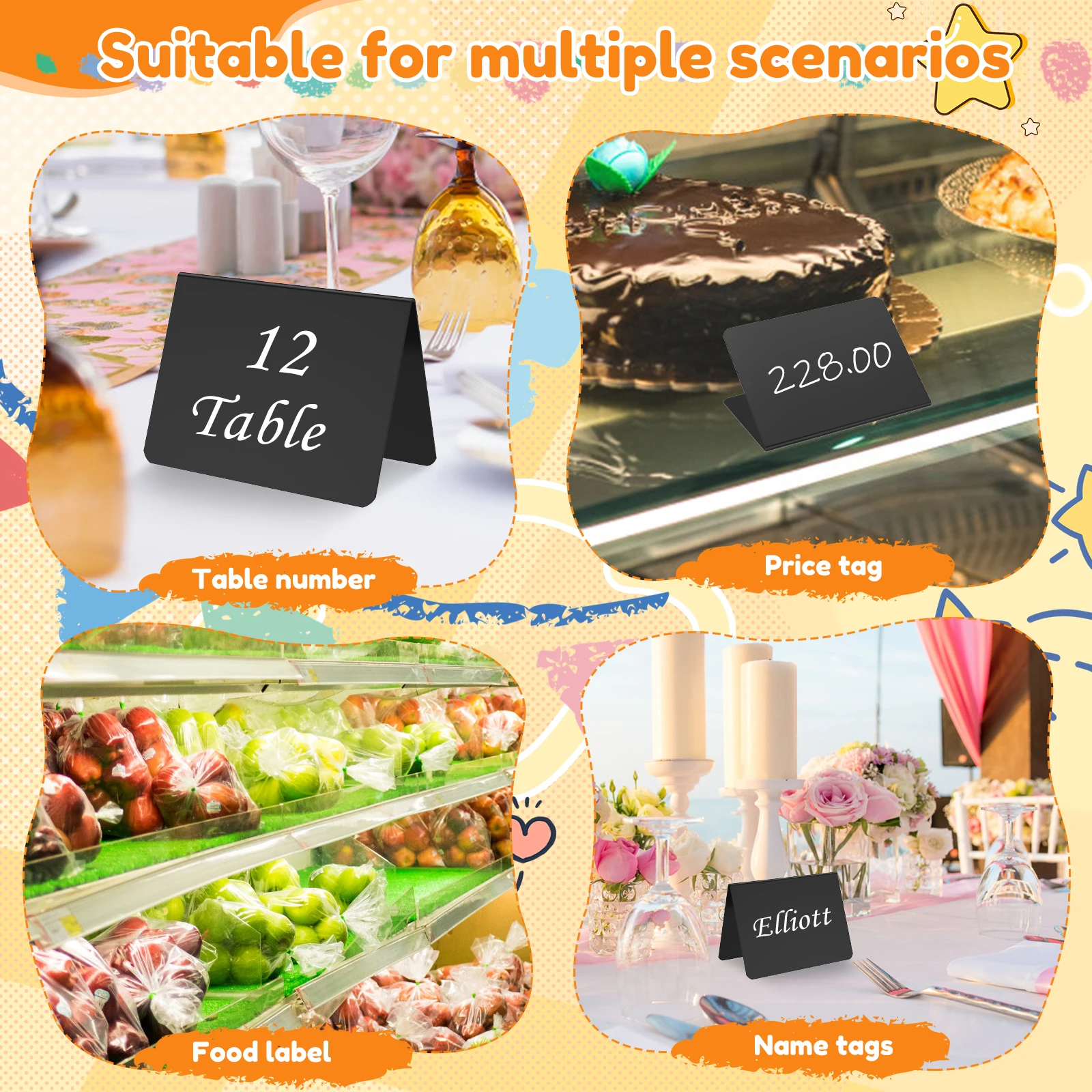 30 упаковок мини-знака из ПВХ для классной доски, водонепроницаемая вечеринка, шведский стол, пекарня, этикетки для еды с 12-цветной ручкой, ткань для чистки, распылитель
