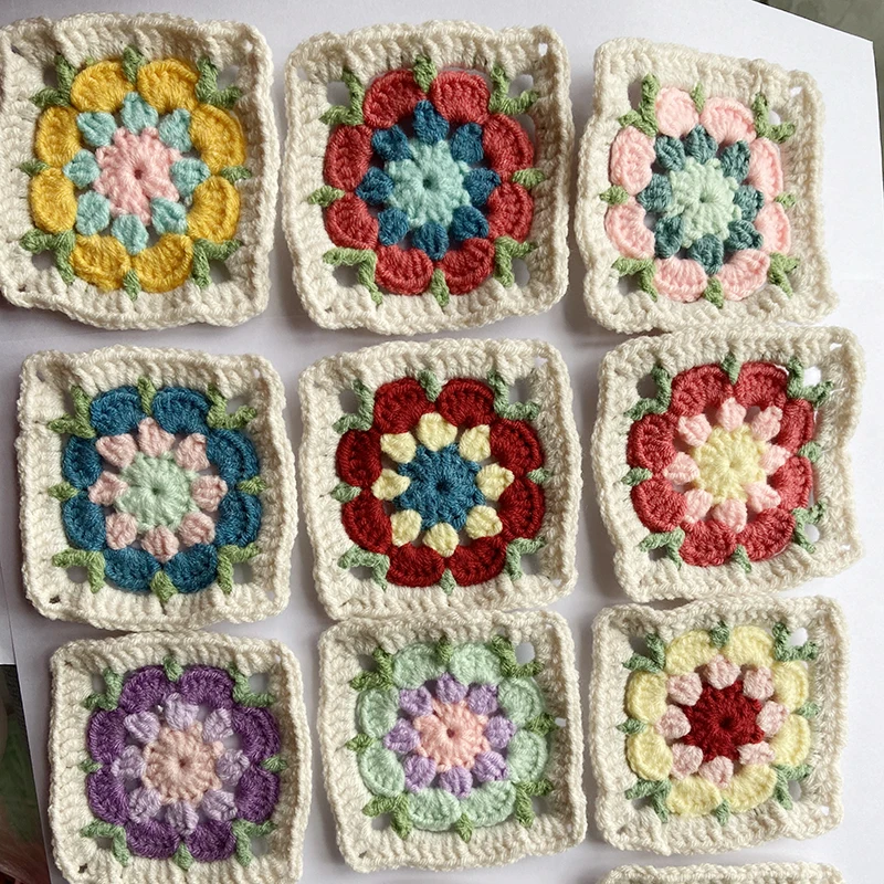 DIY Crochet Multicolor Coasters Square DIY Creation For Sewing Clothes Lace Blankets Decoration Handmade Cup Pad 8cm Patch