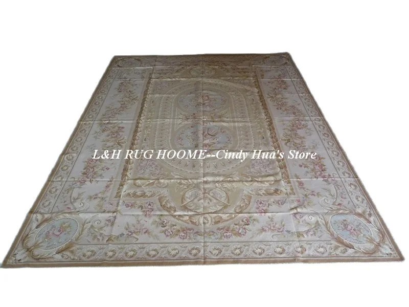 Free shipping  10'x14'  Aubusson rugs Beige and madellian French style rugs Floral design