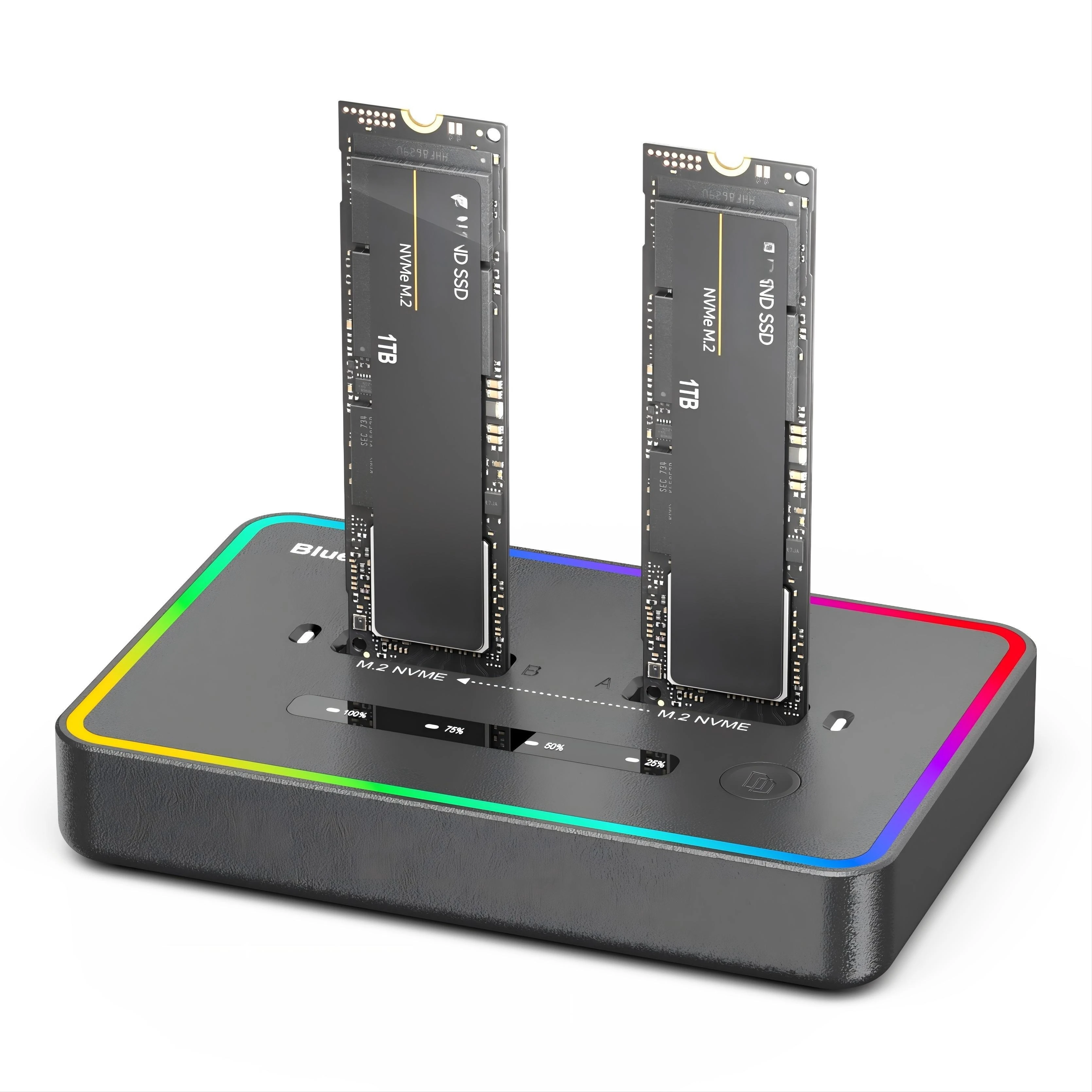 EE1 RGB SSD Clone Docking Station 20Gbps USB3.2 USB C Type C OFFline M.2 NVME SSD Cloner Duplicator Dual-Bay