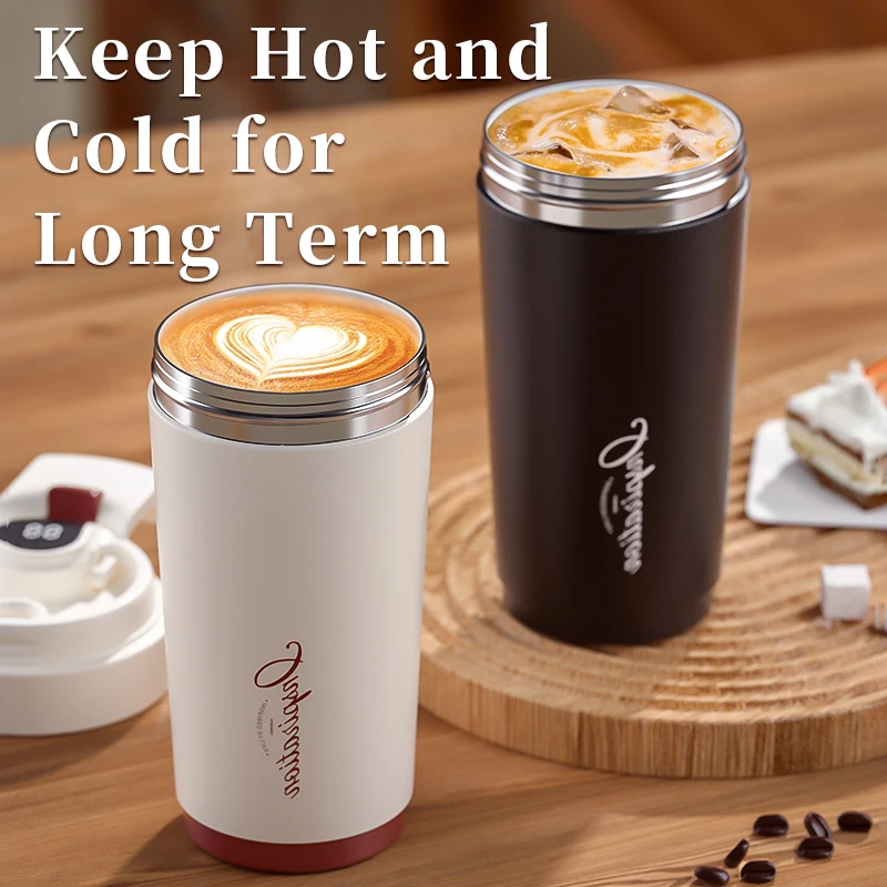 500ML Ceramic Liner Thermos Coffee Cup Travel Coffee Mug Vacuum Insulated Thermos For Coffee Thermal Cup Tumbler Digital Lid