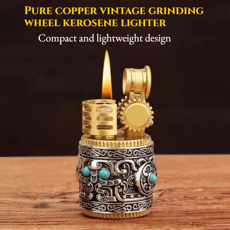 

Pure Copper Retro Lighter Silver Armor-like Small Chubby Figure Retro Grinding Wheel Old-fashioned Cigarette Accessories