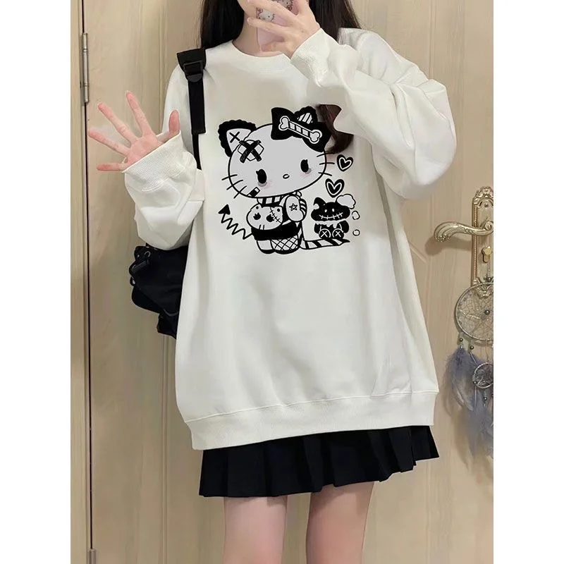 Sanrio Japanese Soft Girl Hello Kitty Sweatshirts Sweet Cool Girl Preppy Style Clothes Cute Top for Women 2000s 2024 Spring New