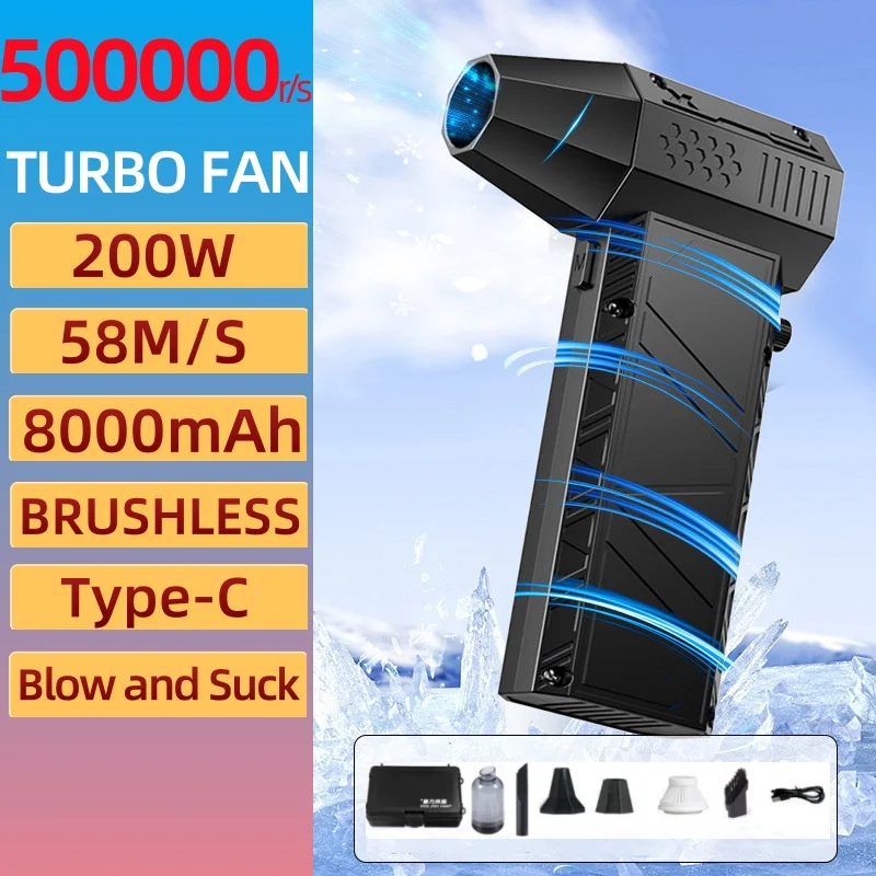

Turbo jet fan Violent Fan X6 Powerful Air Blower 300g High Power Duct Fan Mini Turbo Jet Fan 500000 RPM Strong Winds Turbo Fan