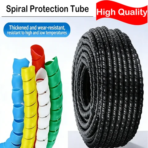 Spiral Cable Protective Sleeve 1/3/5M 8-35mm Flexible Abrasion-Resistant Tube for Hydraulic Oil & Outdoor Water Pipes